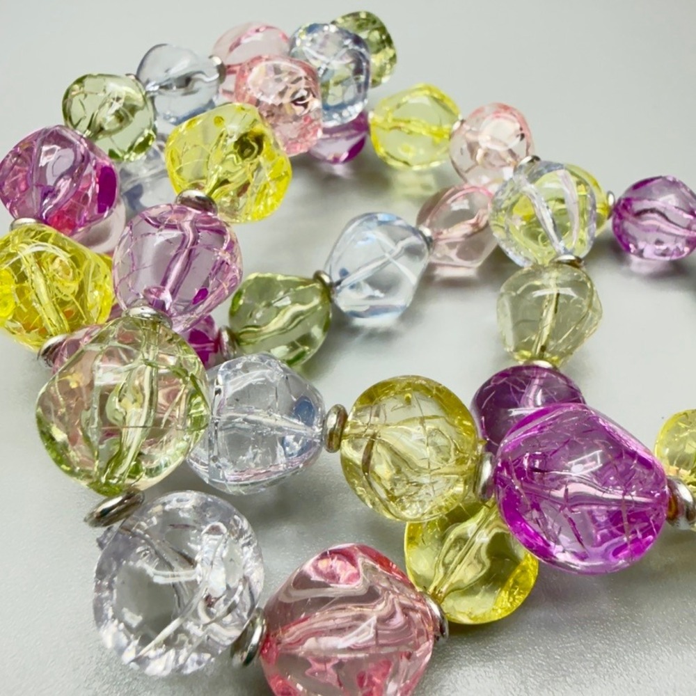 Lucite Pasted Bead Necklace 30" Opera Summer Spring Chunky Statement Wedding
